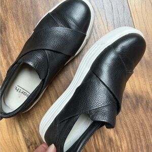 Black Leather Slip-On Sneakers